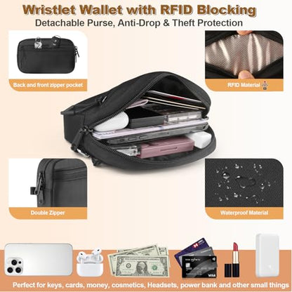 YFWE Clip and Go Strap for Phone with Wallet Crossbody, Adjustable Phone Lanyard with Detachable RFID Wristlet Wallet, Pattern Strap - Black (L) - color: Black-pattern Strap, size: Large