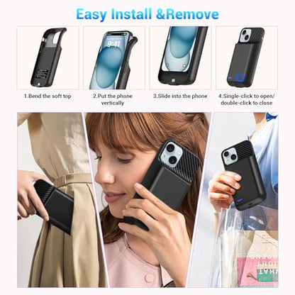 13800mAh High Capacity Battery Case for iPhone 15 Plus (6.7 inch) | 2026 Upgraded Battery Pack Rechargeable Charger External Charging Case with Tempered Glass Screen Protector Black