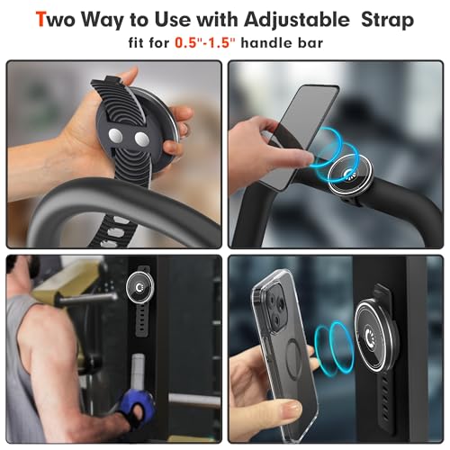 Magnetic Phone Mount, Phone Holder for Bike, Compatible with Magsaf or Normal Case- Sturdy Phone Grip for Gym Exercise, Workout Equipment, Stroller, Cart Handlebar (Black)