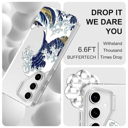 MOSNOVO Case for Samsung Galaxy S24 FE, [Buffertech 6.6ft Military-Grade Drop Protection] [Anti Peel Off Tech] Clear TPU Bumper Phone Case Cover Design - Great Wave - color: Clear - Great Wave, size: Samsung Galaxy S24 FE