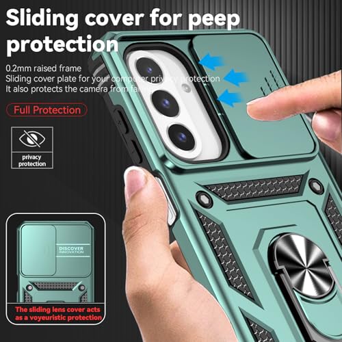for Samsung Galaxy A17 / Galaxy A26 5G Case, with Slide Camera Cover Screen Protector [Military Grade Drop Tested] Ring Holder Kickstand Protective Phone Case for Samsung Galaxy A17, Dark Green - color: Dark Green w/ Slide Camera 2nd gen. Military Grade