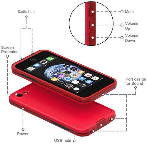 Diverbox for iPhone SE 2020/iPhone 8 Waterproof Case - Shockproof IP68 Full-Body with Screen Protector, Underwater 4.7" Cover (Bright red) - color: Bright red