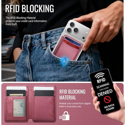 for Magsafe Wallet Magnetic RFID Blocking Card Holders, Wine Red - color: Wine Red