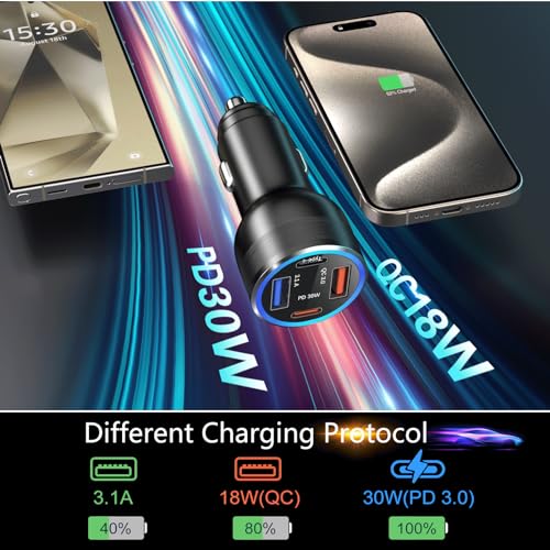 USB C Car Charger 3 Pack, 4-Port 65W Dual USB-C & USB A Car Phone Charger - color: Black, size: 3-Pack
