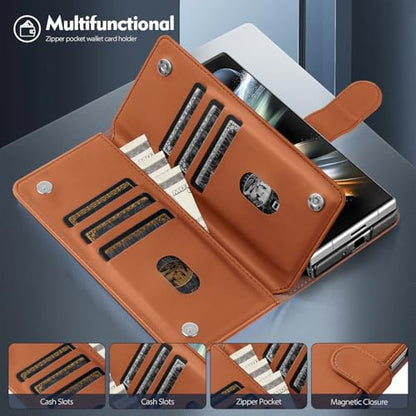 Shieldtop Compatible with Samsung Galaxy Z Fold 4 Wallet Case with Card Holder,Women Man RFID Blocking PU Leather Flip Shockproof Protective Cover Credit Card Holder Slots Kickstand,Light Brown - color: Light Brown, size: Samsung Galaxy Z Fold 4