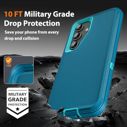 for Samsung Galaxy S23 FE Case with 2Pcs Tempered Glass Screen Protector and 1Pcs Camera Lens Protector, 3 in 1 Heavy Duty Shockproof/Drop Proof/Dust Proof Case (Blue/Turquoise) - color: Blue/Turquoise