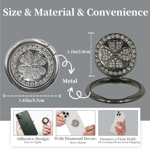 2 Pack Phone Grip Holder Adhesive, 4-Leaf Clover with Bling Diamond Thin Smartphone Finger Grips Loop Handle Stand for the Back of iPhone - Black White - color: Black White