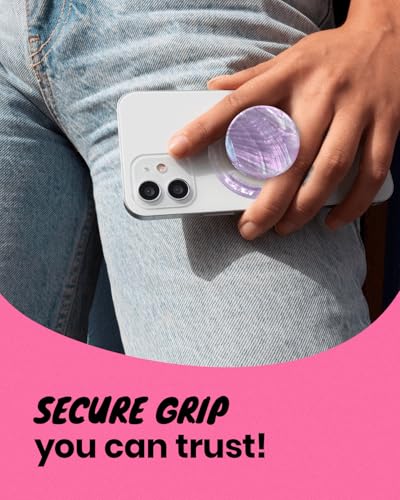 On The Grip Magnetic Phone Grip for MagSafe, Genuine Natural Crystal & Seashell Stone, Swappable Top, Strong Magnet Holder & Kickstand for iPhone 15 14 13 12 Pro Max Plus & MagSafe Cases (Violet)