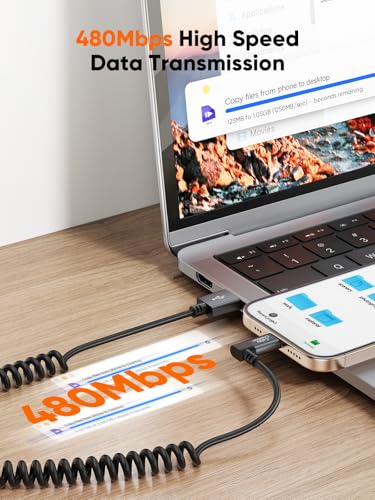CableCreation Coiled USB A to C 60W Fast Charging Cable Max 5FT for CarPlay - style: Angle A to C