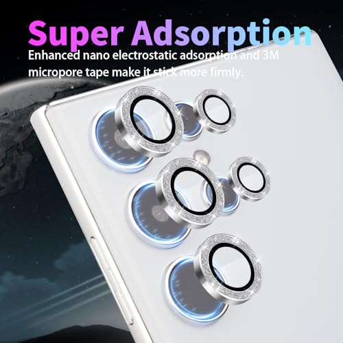 Camera Lens Protector for Samsung Galaxy S24 Ultra, Glitter Silver - color: Glitter Silver