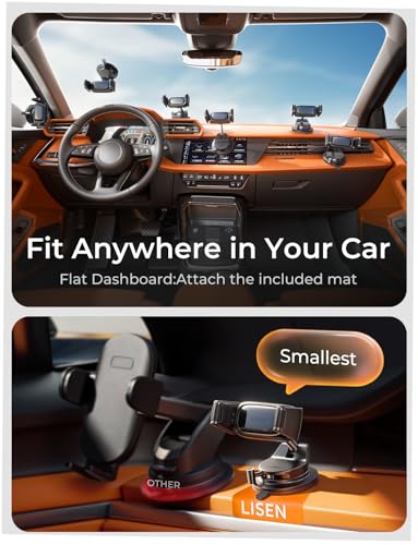 LISEN Suction Phone Mount for Car, [Ultra Suction & 95% Cases Friendly] Car Phone Holder Mount Vacuum Dashboard Phone Holder, Car Cell Phone Holder for iPhone 17 16 15 14 Pro Max Air Galaxy S26 S25 - color: White