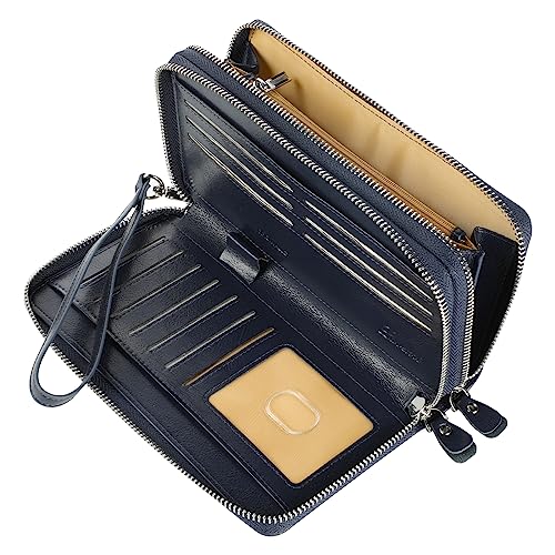 Small Compact Women Wallet RFID Blocking Genuine Leather Bifold Purse with ID Windows - color: 2-waxed Blue, size: One Size