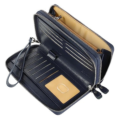 Small Compact Women Wallet RFID Blocking Genuine Leather Bifold Purse with ID Windows - color: 2-waxed Blue, size: One Size