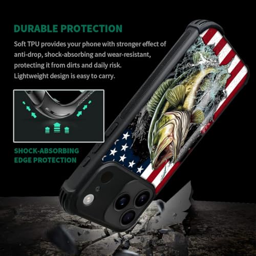 case for iPhone 17 Pro,Compatible with Magsafe,All-Round Protection Shockproof Anti-Scratches TPU Case Cover-Vital Bass Fish American Flag - color: Vital bass fish American flag, size: IPhone 17 Pro