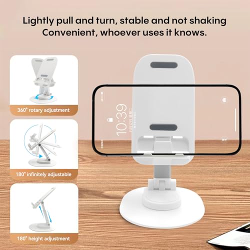 Foldable Desktop Phone Holder, Phone Holder on Desk Compatible with iPhone15, 14, 13 Pro Max Mini, Suitable for 3.5-12.9 inch Phones and Tablet Computer. (White) - color: White
