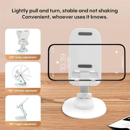 Foldable Desktop Phone Holder, Phone Holder on Desk Compatible with iPhone15, 14, 13 Pro Max Mini, Suitable for 3.5-12.9 inch Phones and Tablet Computer. (White) - color: White