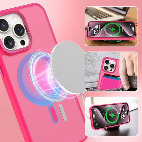Magnetic Designed for iPhone 15 Pro Case 6.1" 2023, Hot Pink | [Compatible with Magsafe] [with Wallet & Card Holder] [Military Drop Protection] Slim Translucent Matte Phone Case - color: Hot Pink, size: iPhone 15 Pro