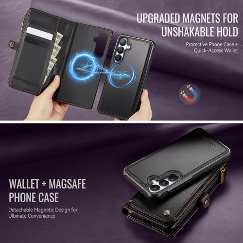 Defencase for Galaxy S26 Case Wallet Compatible with Magsafe 6.3", Black | Magnetic Detachable, with RFID Bolcking Card Holder, Zipper Strap, PU Leather Drop-Proof Phone Cover for Samsung Galaxy S26 - color: (Detachable with Magsafe)-Black