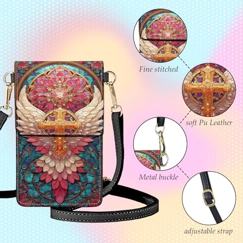 Small Crossbody Bags for Women Touchscreen Cell Phone Bag Cross Body Purses with adjustable Strap,Gifts For Teenage Girls - color: Stained Glass Wings Cross