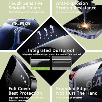 2 Pack Anti Blue Light Matte Screen Protector for iPhone 16e/13/13 Pro/14 (6.1-Inch),9H Tempered Glass,Anti-Glare,Full Coverage,Anti-Fingerprint,Auto Dust Removal,Bubble-Free