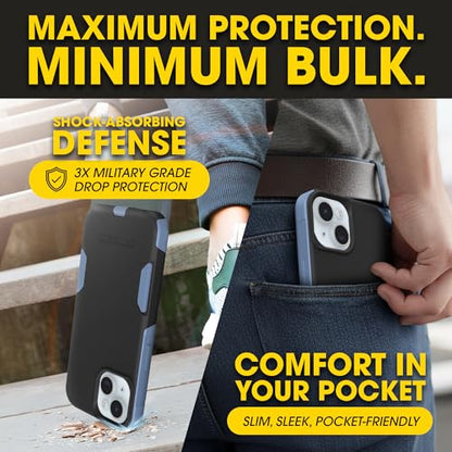 OtterBox iPhone 17e, 16e, 15, 14, 13 Commuter Series Case - Black & Blue | 3X Military Drop Protection - Slim - Dual-Layer Shockproof Design - Pocket-Friendly - Raised Edges - Port Covers - color: Black/Blue