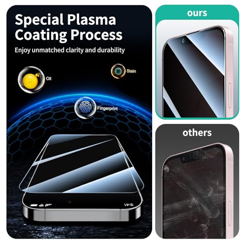 3+3+1-Pack, Privacy Screen Protector and Camera Lens Protector for iPhone 16e/17e with Installation Alignment Aid, Anti-Spy Tempered Glass Film, Dark Private Black Protection, Anti-Scratch - size: 17e/16e Black 3+3+Align
