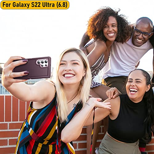 Case is Specially Designed for Galaxy S22 Ultra 6.8 Inch, Full Body Protection Heavy Duty Shock Absorbing 3 in 1 Silicone Rubber Built-in Stand with 1 Tempered Screen Protectors-Wine/Pink - color: Wine/Pink