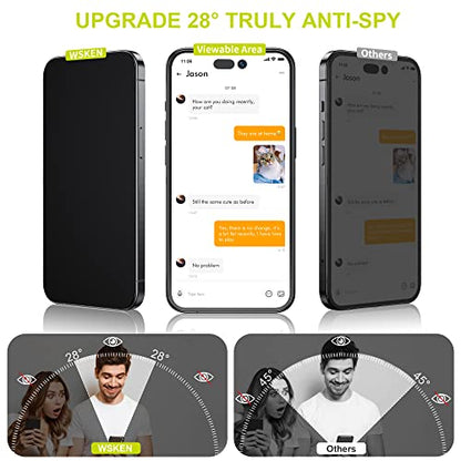 WSKEN 4 PACKS Privacy Screen Protector for iPhone 14 Pro Max 6.7 inch,[Auto-Dust Removal] Full Coverage Screen 2.5D Edge 28 Degree 10s HD Tempered Glass Film with Dust Clean Installing House 2022 5G,4 - color: 4 Pack Privacy