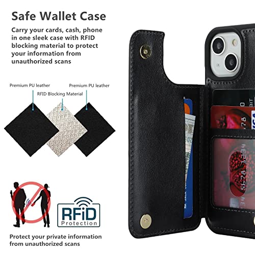 iCoverCase Compatible with iPhone 14 Case with Card Holder, Wallet Case for Women Men RFID Blocking PU Leather Protective Phone Case 6.1 Inch (Black) - color: Black