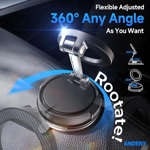 Compact Foldable Car Phone Holder for Magsafe [78+LBS Strongest Suction & 2400gf Strongest Magnetic] 360° Adjustable Car Phone Mount, Phone Holders for Your Car for iPhone 18-12 Pro Max (Carbon Fiber) - color: Carbon Fiber