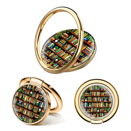 Cell Phone Ring Holder, Cute Phone Ring Grip Stand, 360°Rotation Funny Metal Kickstand Finger Grip Cute Book Shelf - color: Cute Book Shelf