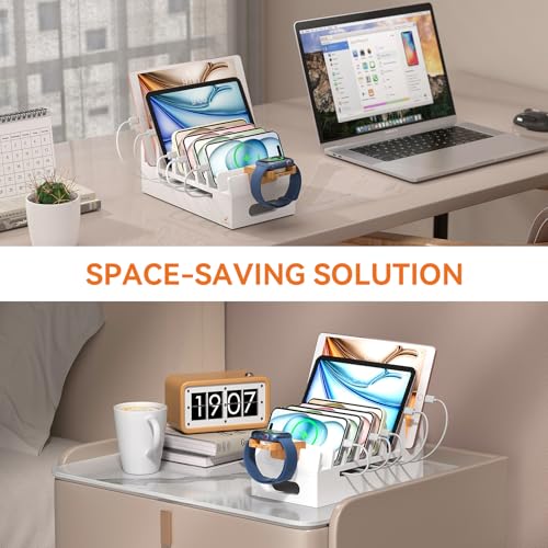 Bamboo Charging Stand for Multiple Devices Phone Watch Stand- White - color: White (No USB Charger)