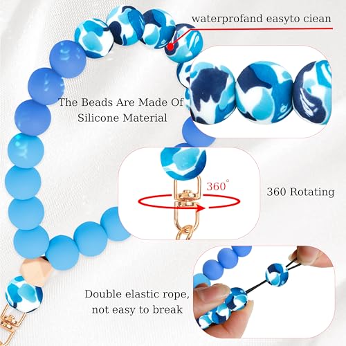 Silicone Beaded Phone Wrist Strap for Women, Elastic Wristlet - color: Dark Blue