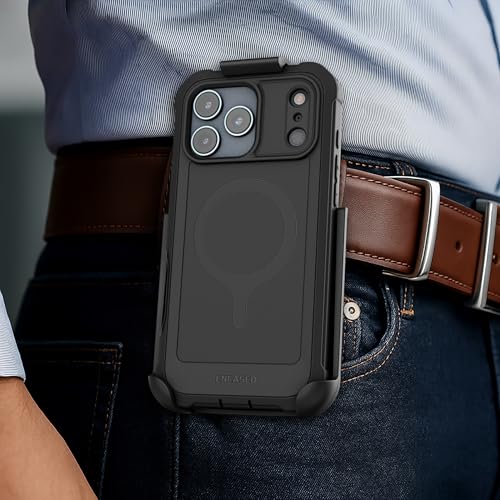 Encased Rugged Case for iPhone 17 Pro Max with Belt Clip and Built-in Screen Protector (Falcon Series) Full-Body Cover with Phone Holster, Compatible with MagSafe (Black) - size: iPhone 17 Pro Max