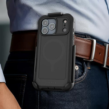 Encased Rugged Case for iPhone 17 Pro Max with Belt Clip and Built-in Screen Protector (Falcon Series) Full-Body Cover with Phone Holster, Compatible with MagSafe (Black) - size: iPhone 17 Pro Max