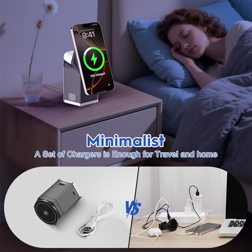 QFUP 5 in 1 Charging Station for Apple iPhone MagSafe Charger, Fast Wireless Charger Stand (1*USB and 2*Type-C) for iPhone 16,15,14,13,12 Series, Apple Watch, AirPods