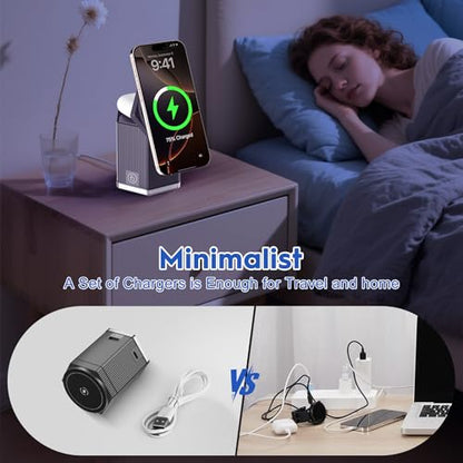 QFUP 5 in 1 Charging Station for Apple iPhone MagSafe Charger, Fast Wireless Charger Stand (1*USB and 2*Type-C) for iPhone 16,15,14,13,12 Series, Apple Watch, AirPods