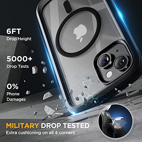 miracase for iPhone 13 Case 6.1'',Full-Body Magnetic Clear Bumper Case with Built-in 9H Tempered Glass Screen Protector,Military Drop Protection Outdoor Phone Case,Black | Full-Body Protection,Magnetic with MagSafe,Military-Grade Drop Protection Outdoor C