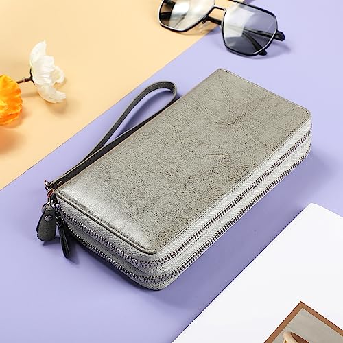 Small Compact Women Wallet RFID Blocking Genuine Leather Bifold Purse with ID Windows - color: 2-waxed Gray, size: One Size