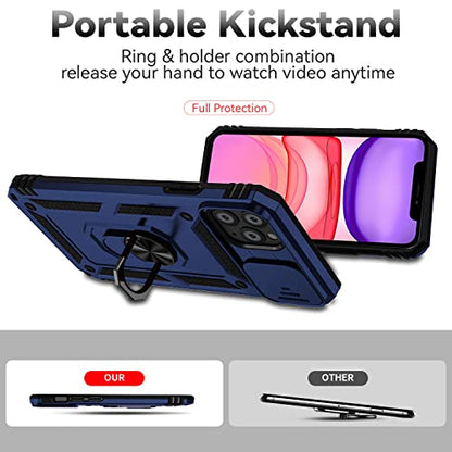 for iPhone 11 Pro Case with Camera Lens Cover HD Screen Protector, Dual Layer Military Grade Drop Protection Magnetic Ring Holder Kickstand Protective Phone Case for iPhone 11 Pro 5.8 inch (Navy Blue) - color: Navy Blue with camera cover Military-Grade 2n