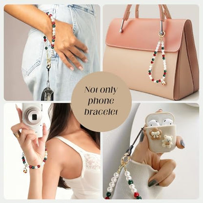 pcgaga Pearl Beaded Phone Charm, Phone Wrist Strap, Handmade Bracelet Straps, Anti-Lost Lanyard Wrist Chain for Airpods Women Girls Gift - color: House
