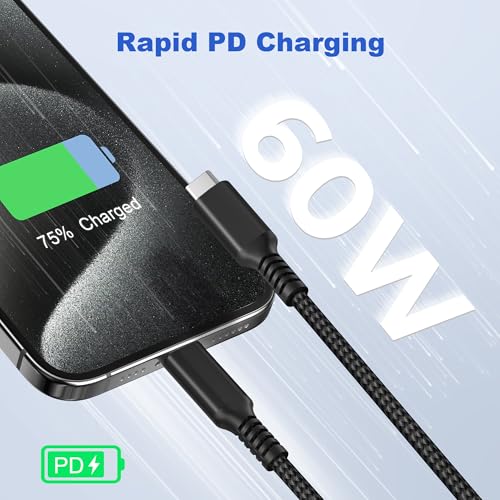 Basesailor USB C to USB C 60W Charging Cable 10FT 2Pack (Black) - color: Black, size: 10FT/3M