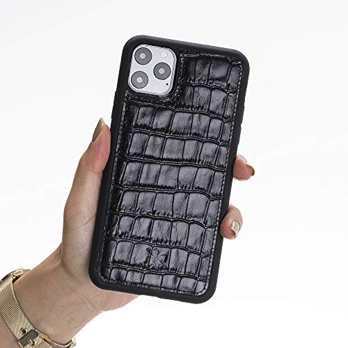 Venito Lucca Leather Case Compatible with iPhone 11 Pro Max (6.5inch) – Extra Secure with Padded Back Cover - Black Crocodile - color: Black Crocodile, size: iPhone 11 Pro Max