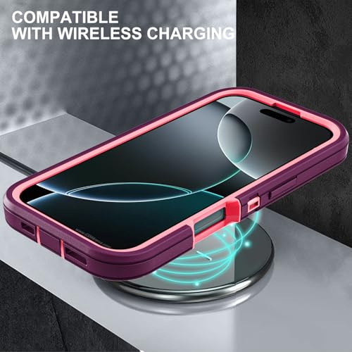 YKHJKLEC for iPhone 16 Pro Case, Military Grade 3 in 1 Heavy Duty Shockproof/Drop Proof/Dust Proof Case with 2Pcs Tempered Glass Screen Protector (Purple/Pink) - color: Purple/Pink