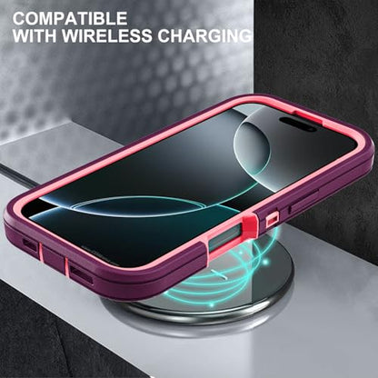 YKHJKLEC for iPhone 16 Pro Case, Military Grade 3 in 1 Heavy Duty Shockproof/Drop Proof/Dust Proof Case with 2Pcs Tempered Glass Screen Protector (Purple/Pink) - color: Purple/Pink