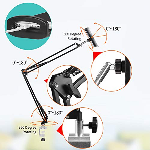 Heavy Duty Phone/Tablet Metal Holder Universal Mobile Cell Smartphone Mount Lazy Bracket 360° Rotation Gooseneck Clamp Stand Flexible Long Arm for 4-11 Inch Devices (Black, 2-Section) - color: Black, size: 2-Section