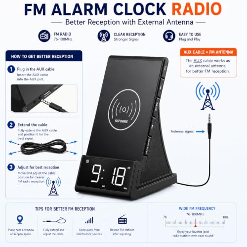 8-in-1 Wireless Charger, Alarm Clock, Bluetooth Speaker & FM Radio