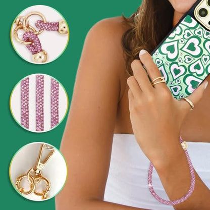 Crystal Phone Strap Crossbody and Wrist Lanyard, Anti Theft Layered & Wrist Strap Cell Phone Neck for Women - color: Pink Crystal