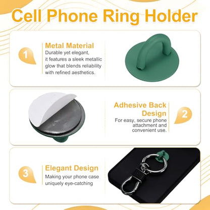 12Pcs Phone Ring Holder (0.7 Inch) - Adhesive Round Shaped Phone Finger Grip Hook Smartphones Keychain Ring Charm Loop for DIY Tablet Case Accessories, Dark Green - color: Dark Green