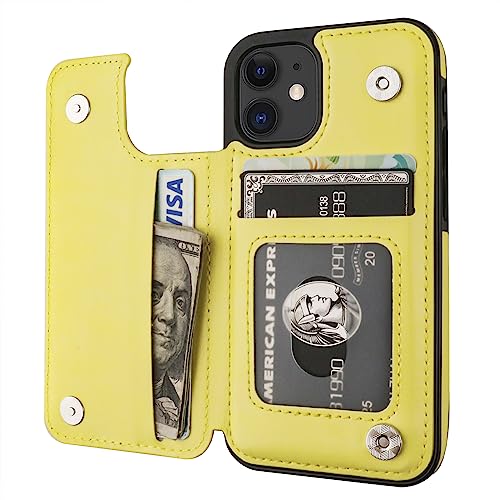 ONETOP for iPhone 12 Mini Wallet Case with Card Holder,Yellow - color: Yellow